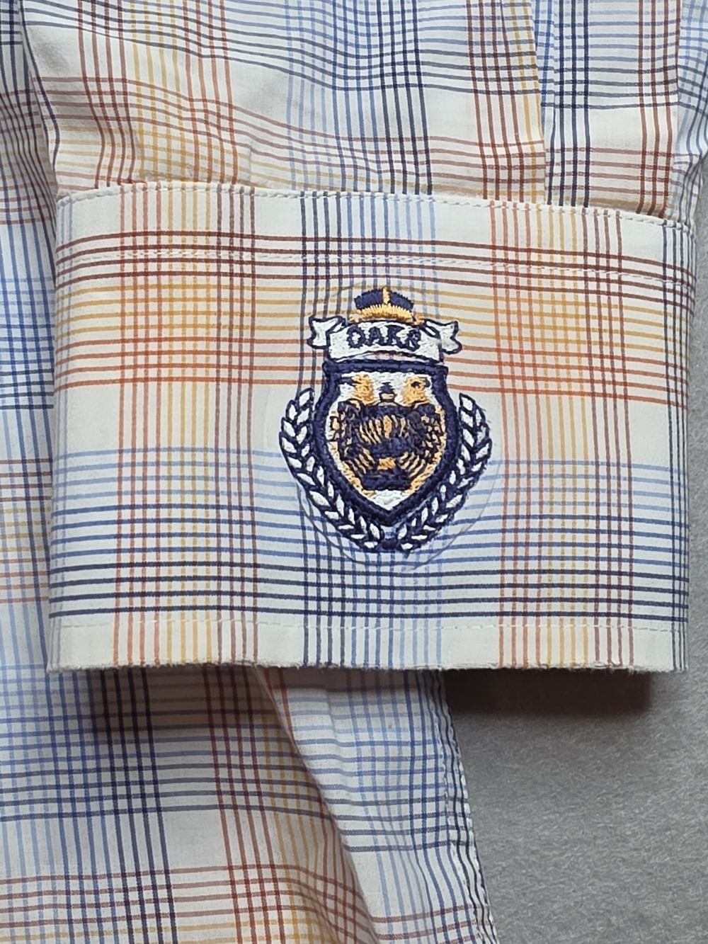 Peter Millar Mens Large Milo Blue & Tan Plaid Cotton Button Down Shirt Crown Fit - Picture 3 of 6